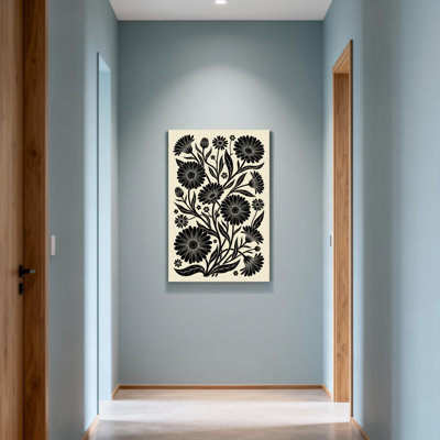 Plantes et fleurs à motif floral noir sur fond crème