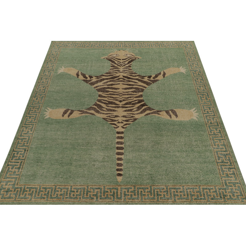 Distressed Homage Hand Knotted Wool Animal Print Area Rug, Rectangle 8' x 10'