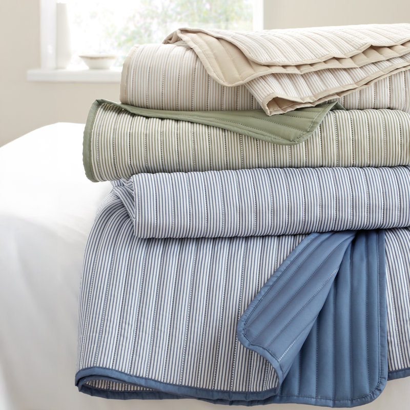 Stripe Quilted Reversible Bedspread, Green