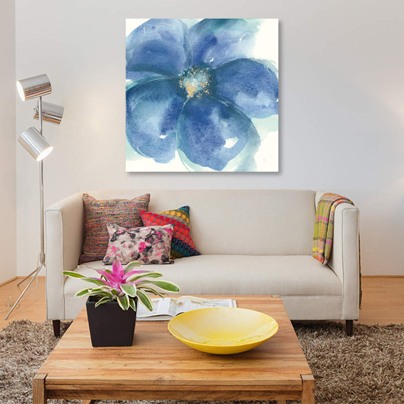« indigo menthe iv », reproduction d’impression sur toile, H 12 po x l 12 po x P 0,75 po, Toile tendue, Pas de tapis