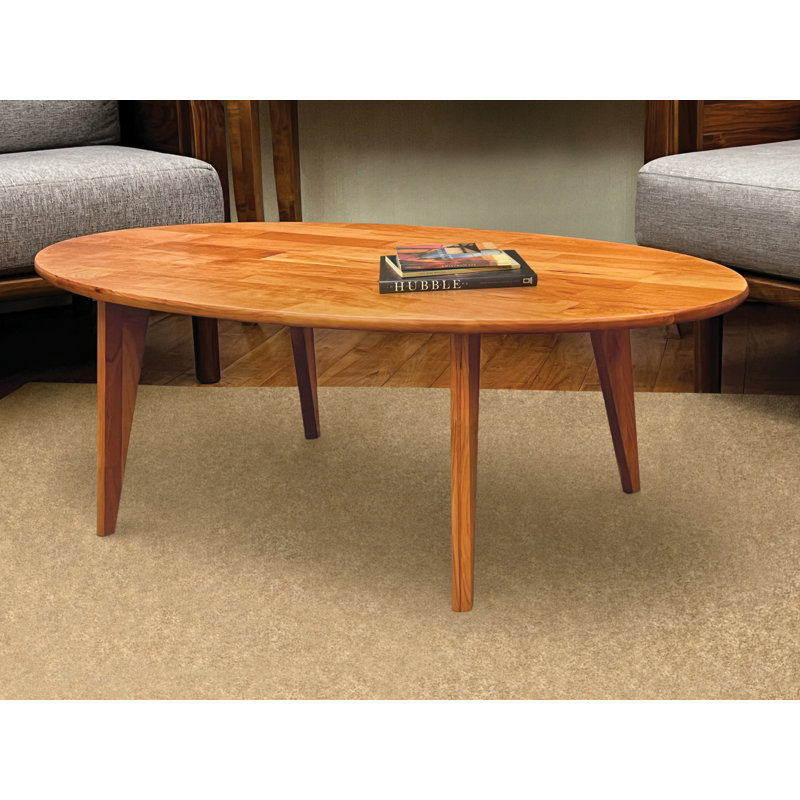 Sage Oval Coffee Table With Wood Legs, 18" H x 48" L x 28" W