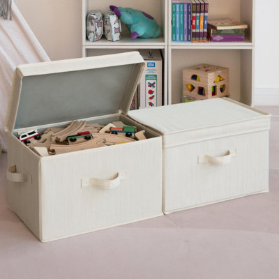 2-Pack Large Fabric Storage Bins with Lids & Handles, Stackable Decorative Closet Organizer Storage Boxes for Home Shelf Organization