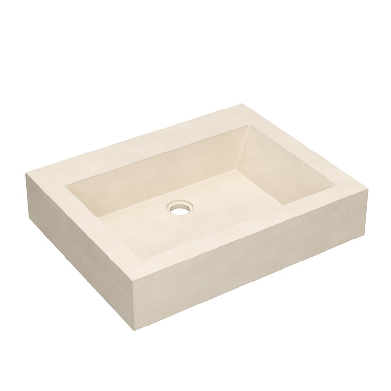 Lavabo de salle de bain mural rectangulaire en béton Natoma, Sable, Aucun trou de robinet