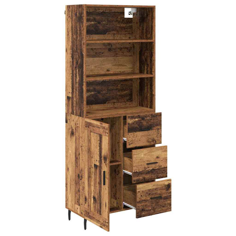  Highboard With Drawer Black Oak 69.5 X 34 X 180 Cm, Old Wood