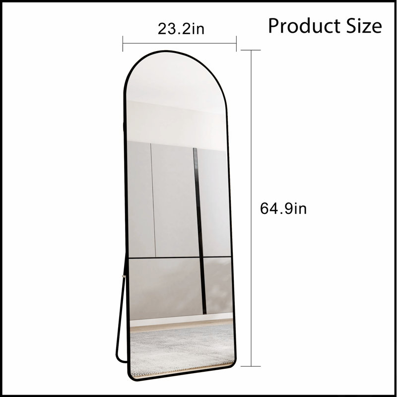 4Th Generation Floor-Mounted Full-Length Arched Mirror, Aluminum Alloy Frame For Modern Spaces And Enhanced Visibility