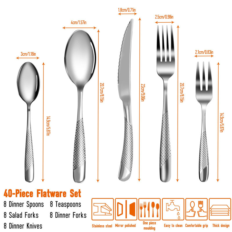 Naomi 40 Piece Stainless Steel Cutlery Set , Service for 8