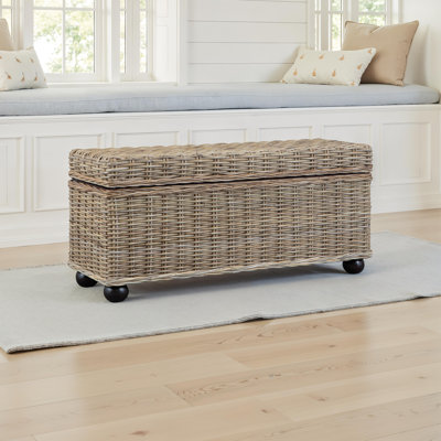 42" Kubu Rattan & Mahogany Lift-Top Storage Trunk