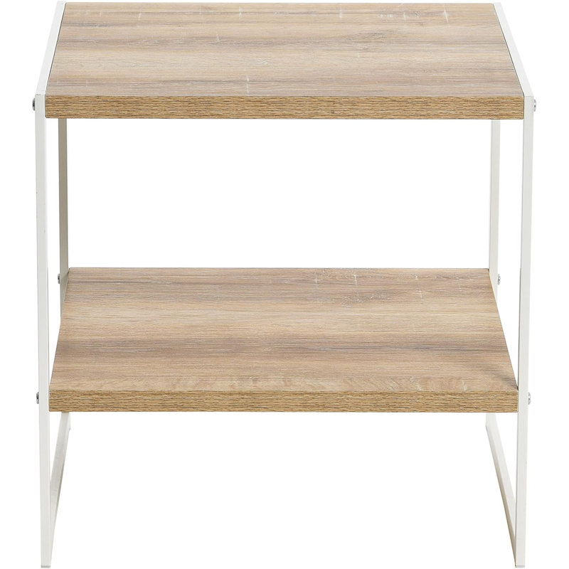 Household Essentials Square Wooden Side Table/End Table With Storage Shelf, Beige