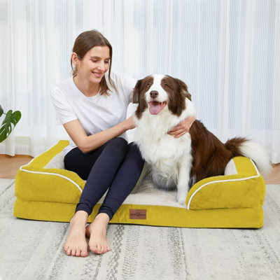 Large Dog Beds Orthopedic Foam, Waterproof Dog Beds For Large Sized Dogs, Comfy Washable Pet Bed Sofa With Removable Cover & Non-Slip Bottom(Large,Caramel)