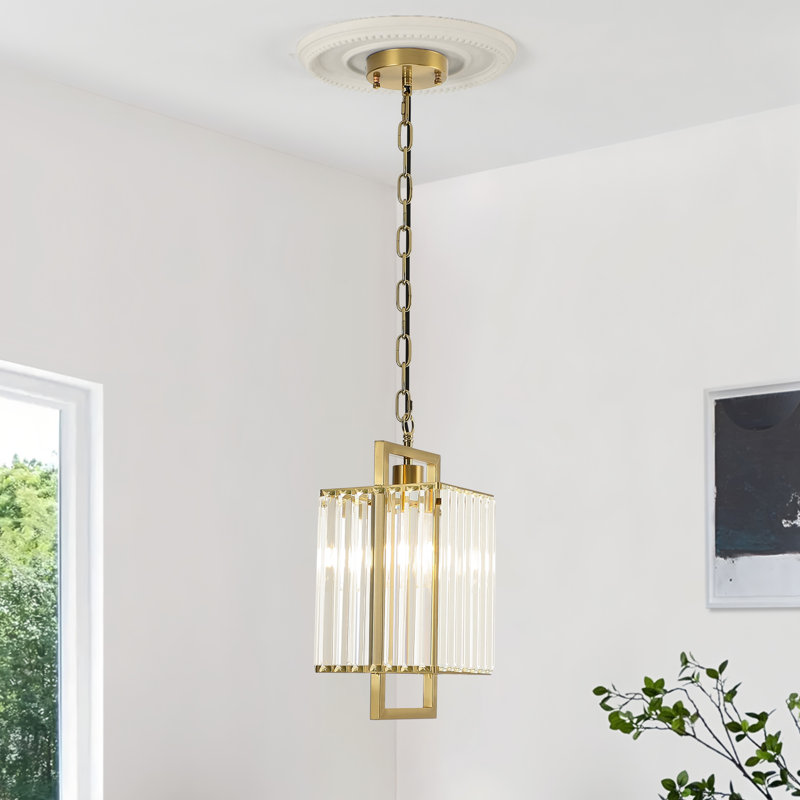 Mini-luminaire suspendu en cristal 1 lumière avec abat-jour en cristal et chaîne réglable pour îlot de cuisine, Laiton
