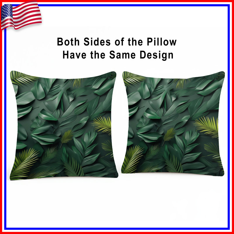 Coussins décoratifs à feuilles vertes tropicales, 14 X 14 pouces