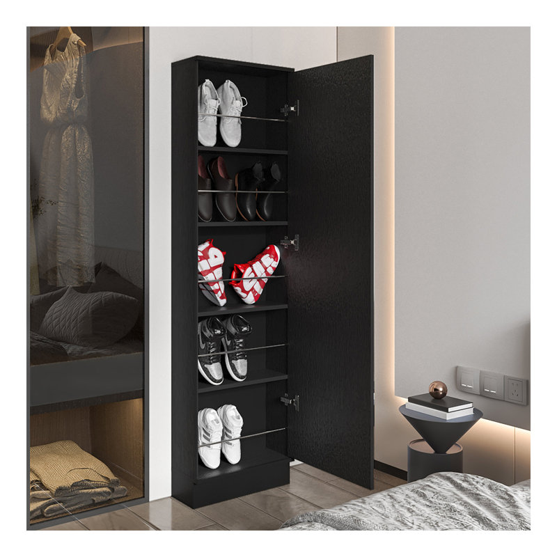 Grande armoire à chaussures rectangulaire avec miroir Wengue, Noir