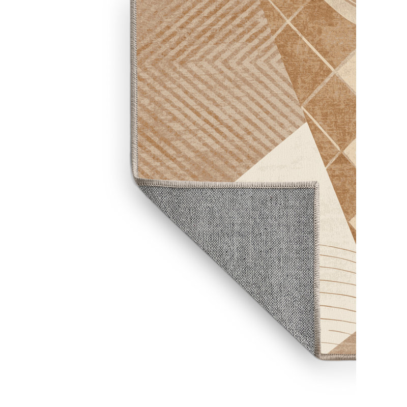 Machine Washable Kirkwood Ice Cream Cone Modern Abstract Rug in Beige – Beige Binding, 2x5