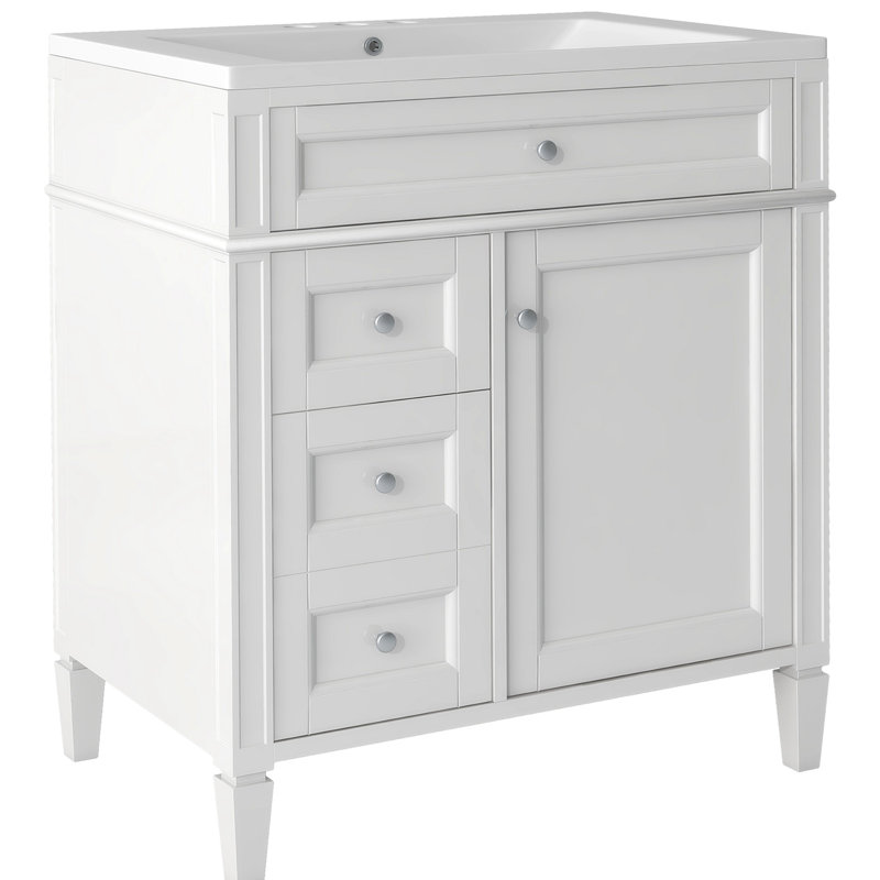 Meuble-lavabo 30,09 po avec rangement en résine, Blanc
