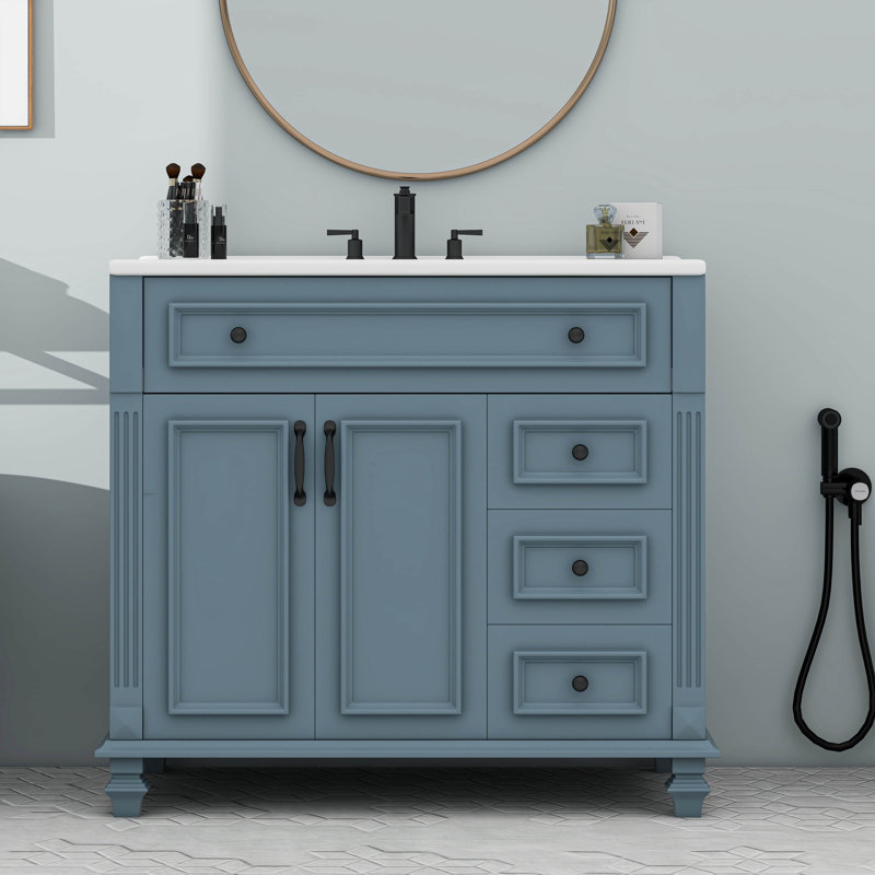 Meuble-lavabo 36 po avec lavabo et tiroir escamotable, Bleu gris