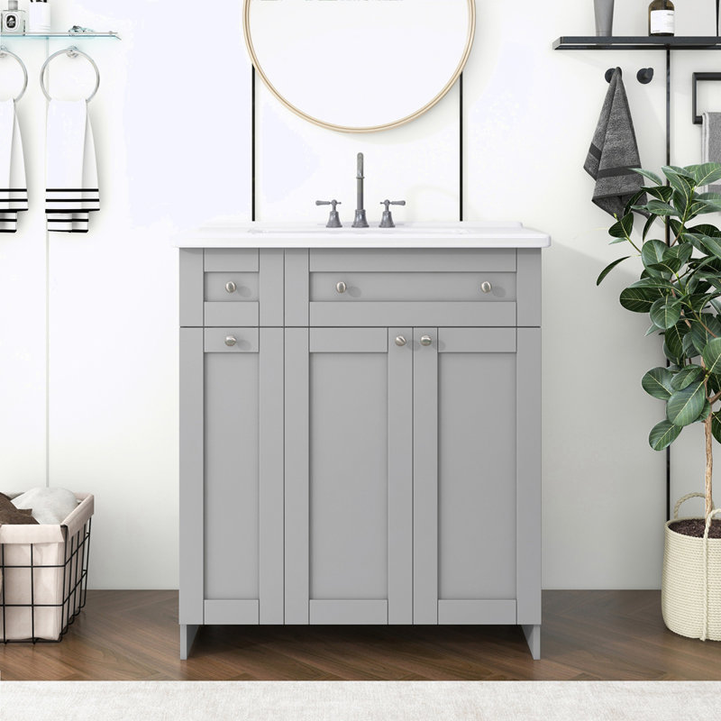 Ensemble de meuble-lavabo avec lavabo en céramique, Gris