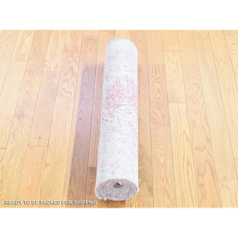Tapis de couloir rose en laine / soie noué à la main 2 pi 6 po x 7 pi 9 po F78F4AD49B78495F8863CE08B3A3A574