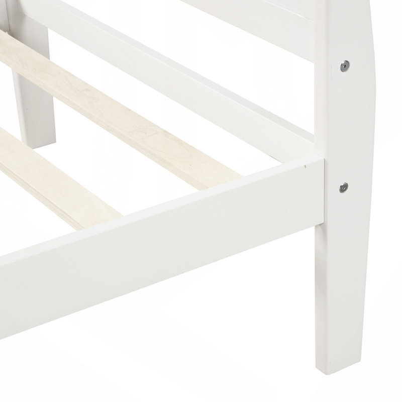 Wood Platform Bed Twin Bed Frame Mattress Foundation Sleigh Bed With Headboard/Footboard/Wood Slat Support, White