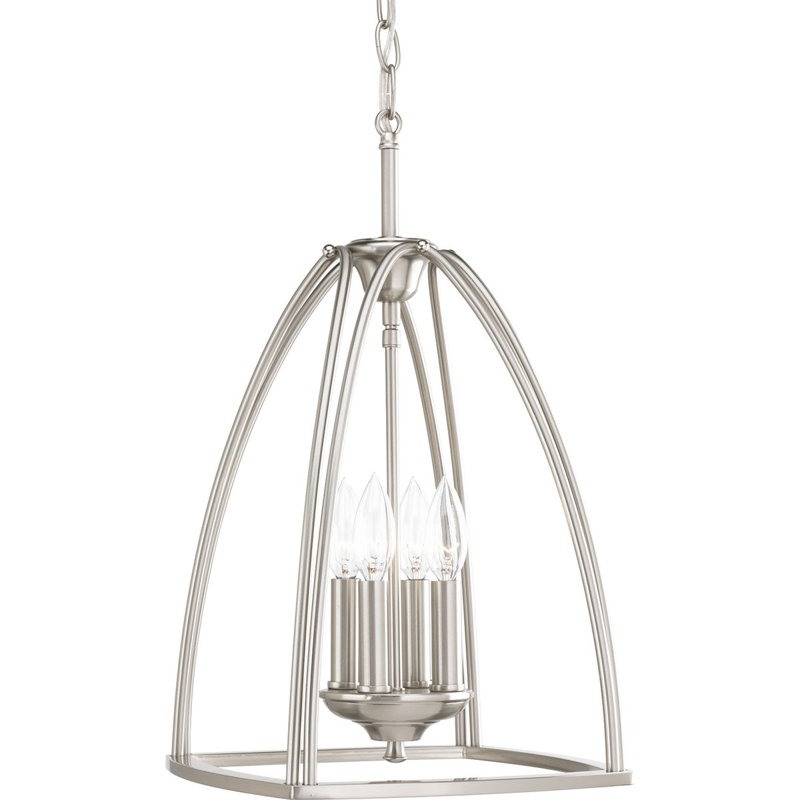 Adama 4 - Light Dimmable Lantern Cone Chandelier, Brushed Nickel, 19.25" H x 11.88" W