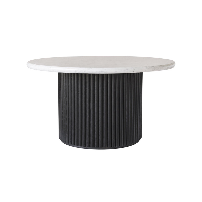 Artemij Drum Coffee Table, White Top/Black Base