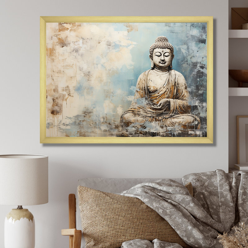 Statue simple bouddhisme - Art mural bouddhisme, H 16 po x l 32 po x P 1 po, Cadre doré