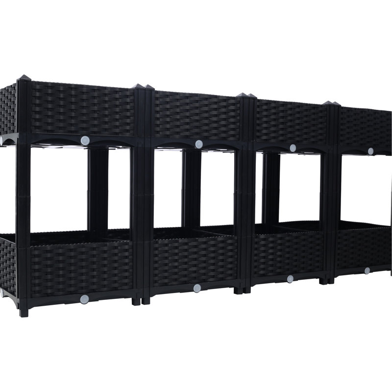 Outdoor Planters For Gardens: 63"X15.7"X27.7", Black Polypropylene With Water Control Raised Herb Garden Planter Container: Polypropylene, Space Optimization