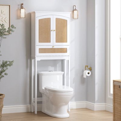 24.6"W X 9"D X 63.8"H) Over The Toilet Storage Cabinet With Rattan Doors