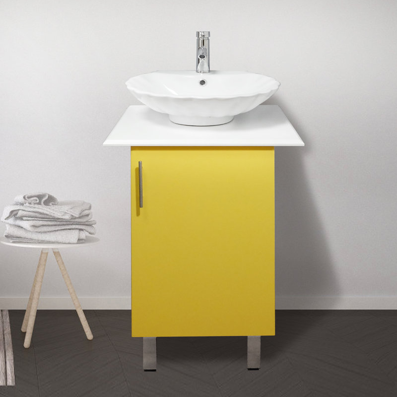 Ensemble de meuble-lavabo moderne en céramique, Jaune/blanc