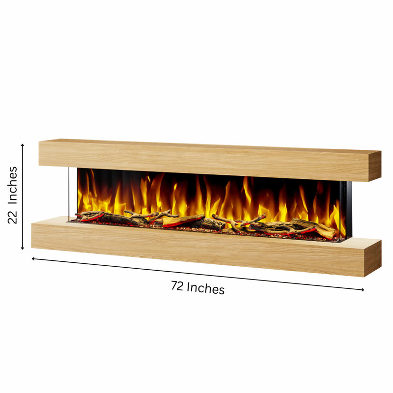 Studio 6 | 72-Inch Wall Mounted Electric Fireplace | Fully Assembled, Natural Wood