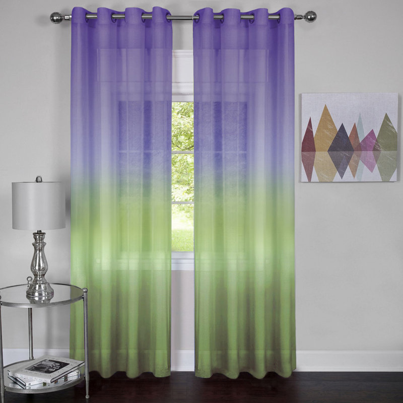 Panneau de rideau simple semi-diaphane avec œillets Lilie, L 52 po x L 63 po, Mauve / Vert