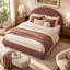 Lit plateforme en tissu bouclé Kazuko avec tête de lit arquée.-966443489-966443491