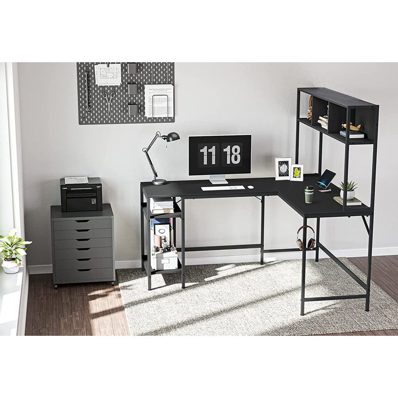 Emarri L-Shaped Stainless Steel Computer Desk, Black