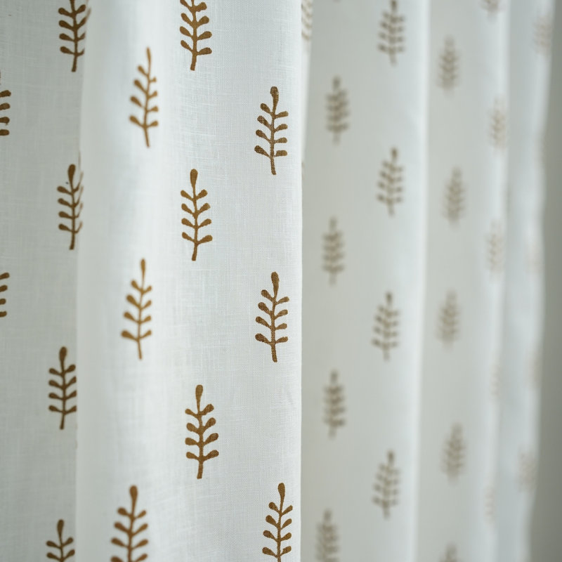 Linen Curtain with Hand Block Printing Rustic Home Vibes, Darpan, Gray, 54" W x 45" L