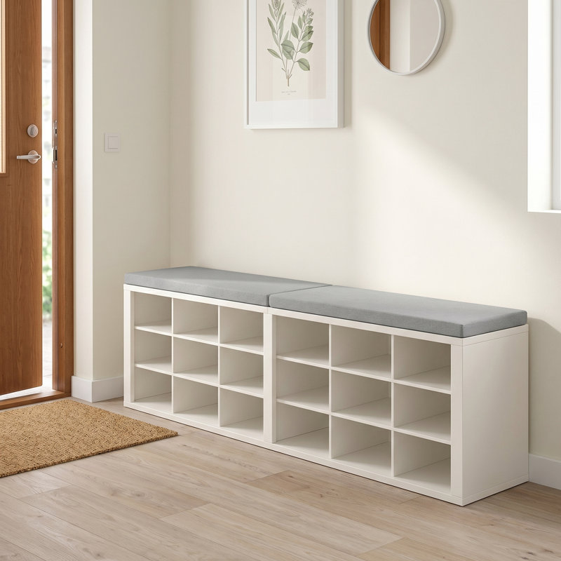 Banc de rangement pour chaussures avec coussin, banc de rangement pour hall d'entrée avec 18 casiers, armoire de rangement, support à casiers long pour le salon, la chambre à coucher, le vestibule