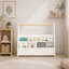Étagère pour enfants avec poignée en bois, bibliothèque à 2 niveaux pour tout-petits, rangement de livres portatif pour enfants, blanche