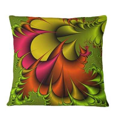 Vert et rouge avec fleurs numériques abstraites - Coussin décoratif imprimé moderne