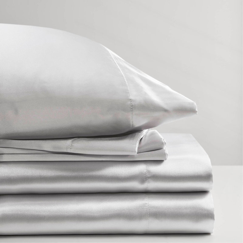 Ensemble de draps 4 pièces, Gris clair, Couvre-lit simple / couvre-lit + 3 pièces supplé