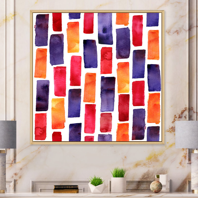 Rayures colorées de peinture mauve et rouge - reproduction d'art sur toile à motifs, H 36 po x l 36 po x P 1,5 po