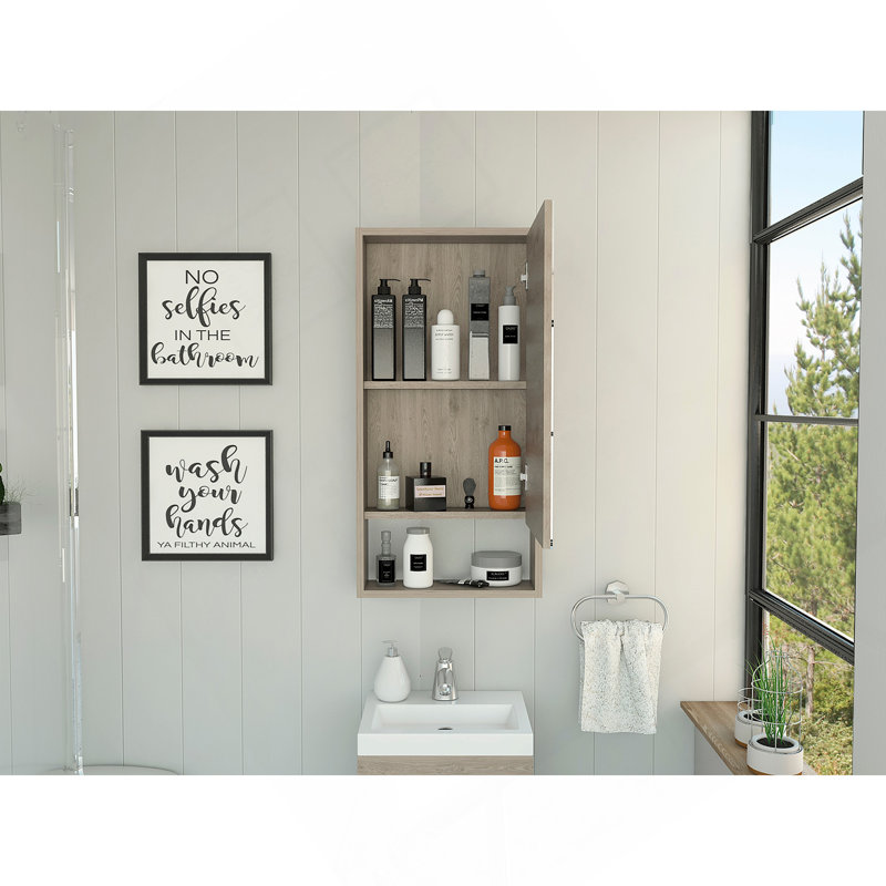 Armoire à pharmacie Mariana, une tablette extérieure, un miroir à porte simple et deux tablettes internes - gris clair, Gris