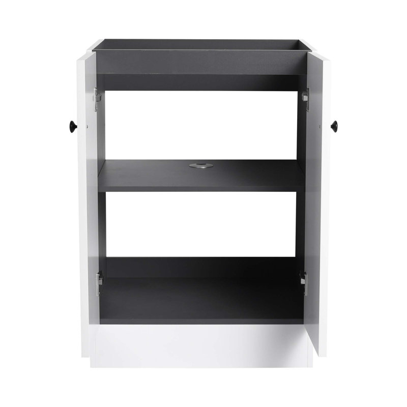 Meuble-lavabo autoportant de 24 po et 2 portes d'armoire à fermeture en douceur - sans le lavabo, Blanc