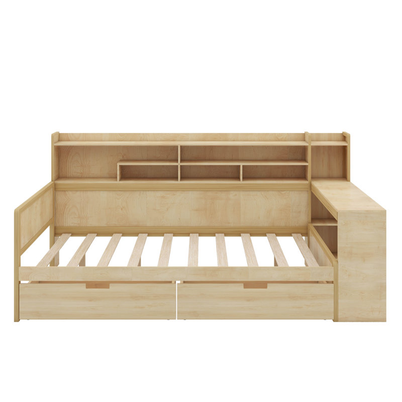 Tiaisha Full Size Multi-functional Bed with Two Storage Drawers and Study Desk, Natural