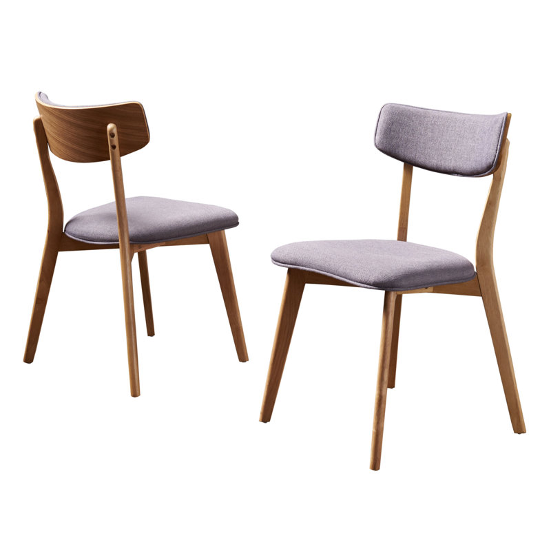 Putnam Upholstered Dining Chairs with Curved Back & Rubberwood Legs, Dark Grey/Walnut, 2