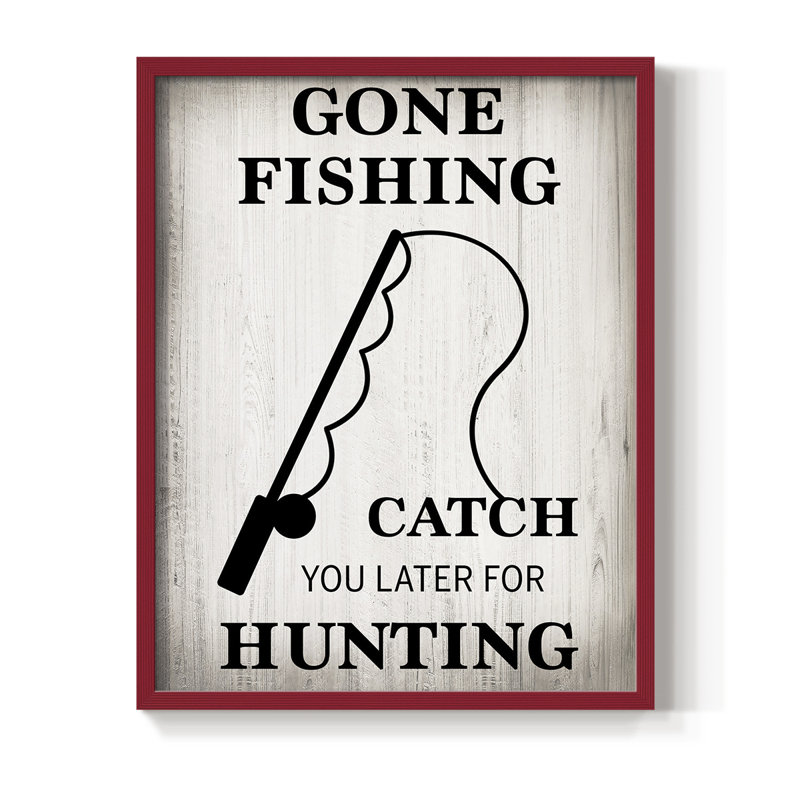 Gone Fishing Framed Print - Solid Wood, Red, 30" H x 24" W