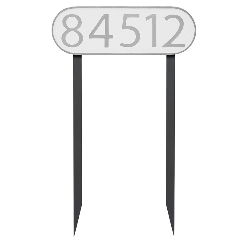 Enseigne d’adresse pour pelouse sur 1 ligne, Blanc, Argent