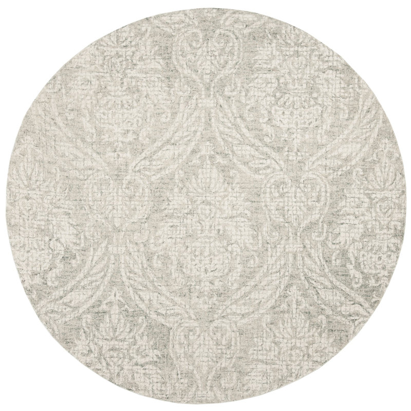 Rosemarie Abstract Handmade Tufted Wool Gray/Ivory Area Rug, Round 6'