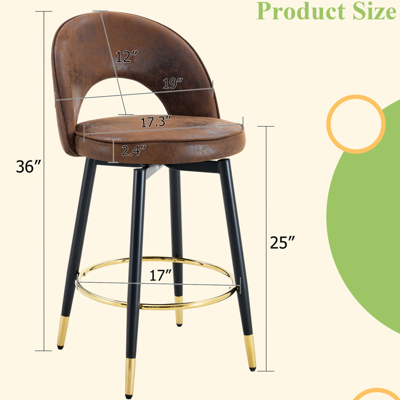 360, rotatif, tissu brun, de 2, chaises de bar, pieds en métal noir, bureau à domicile, terrasse - confort, fonctionnalité, bureau