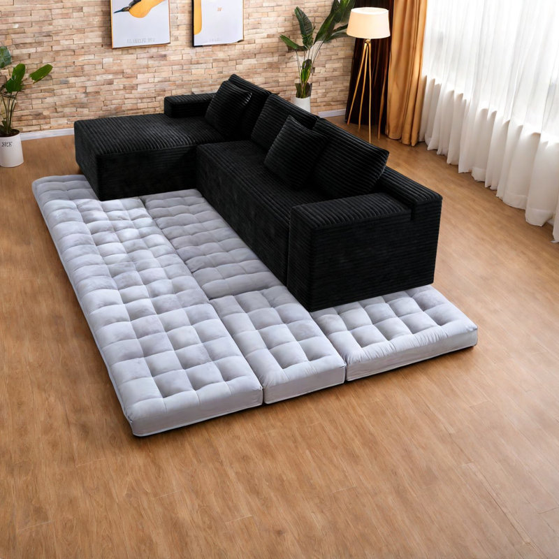Canapés modulaires spacieux, velours côtelé moelleux, salon moderne