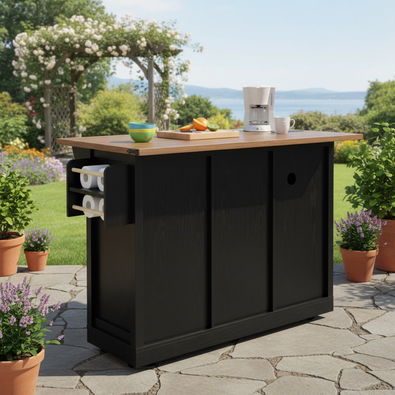 Black Home Kitchen Island Power Outlet Double Barn Door Storage Folding Table Spice Rack Rolling Cart For Kitchen Dining Room