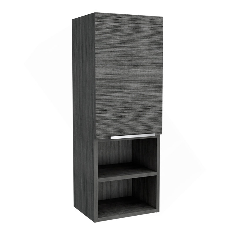 Armoire à pharmacie à porte simple H 32 po, deux tablettes extérieures, deux tablettes intérieures, chêne fumé, Gris foncé