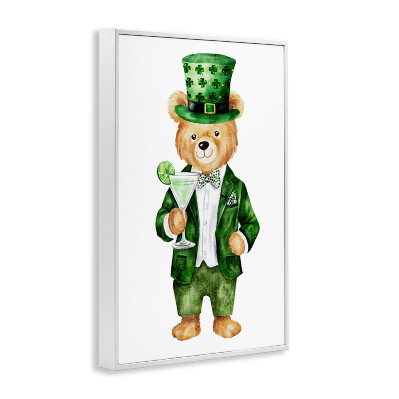 Giclée encadrée d'ours et de cocktail de la Saint-Patrick par Amy Hall, H 30 po x l 20 po